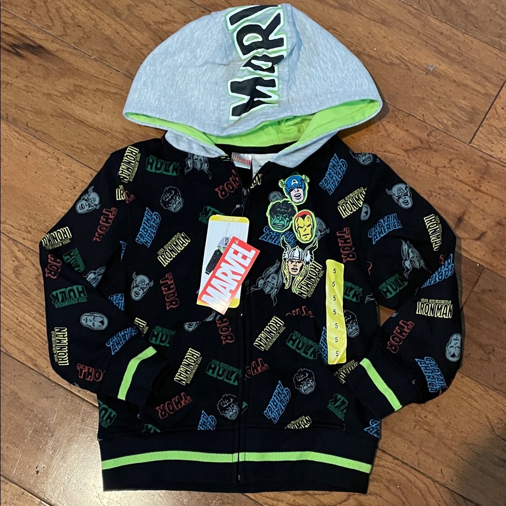 Marvel Kids Hoodie - Black with Multicolor Superhero Graphics